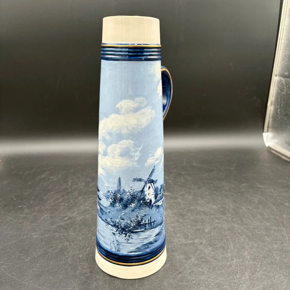 Vtg Rare HTF HandPainted 1907 Sarreguemines Ceramic Tall Pitcher Dutch